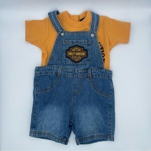 Harley Davidson motorcycles infant baby overalls matching set denim size 9-12 M